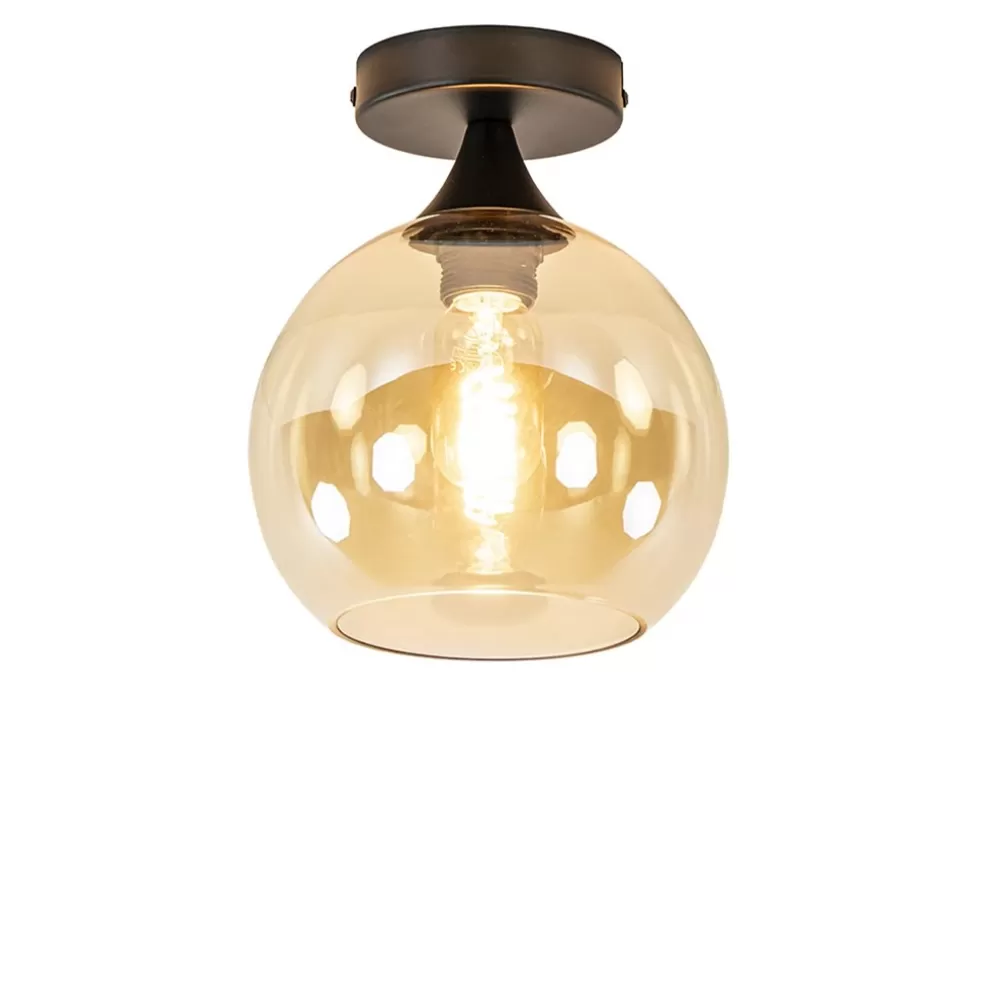 Flash Sale Straluma Kleine plafondlamp zwart met amber glazen bol