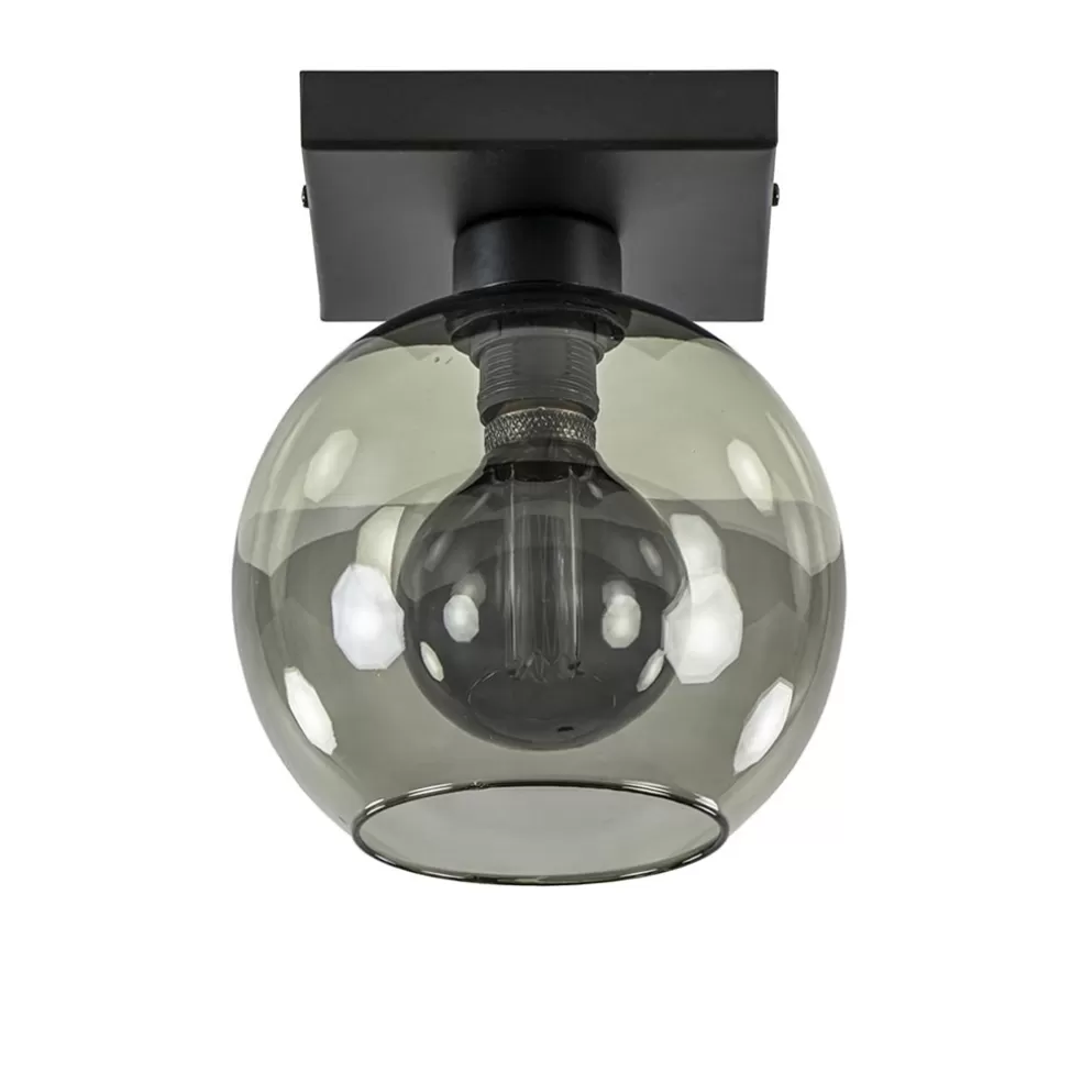 Clearance Straluma Kleine plafondlamp zwart met smoke glas 20 cm