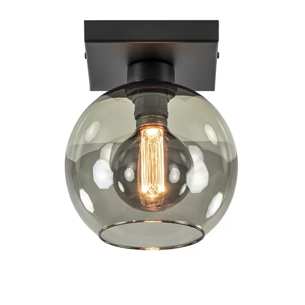 Clearance Straluma Kleine plafondlamp zwart met smoke glas 20 cm