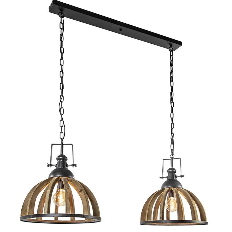 Store Straluma Landelijk industriële 2-lichts hanglamp hout/zink