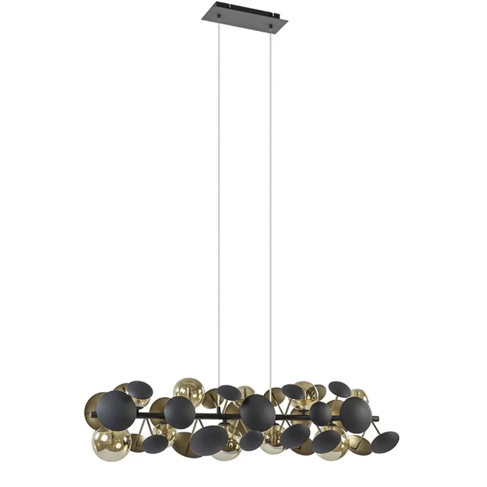 Fashion Straluma Langwerpige hanglamp grijs/goud + amber glas