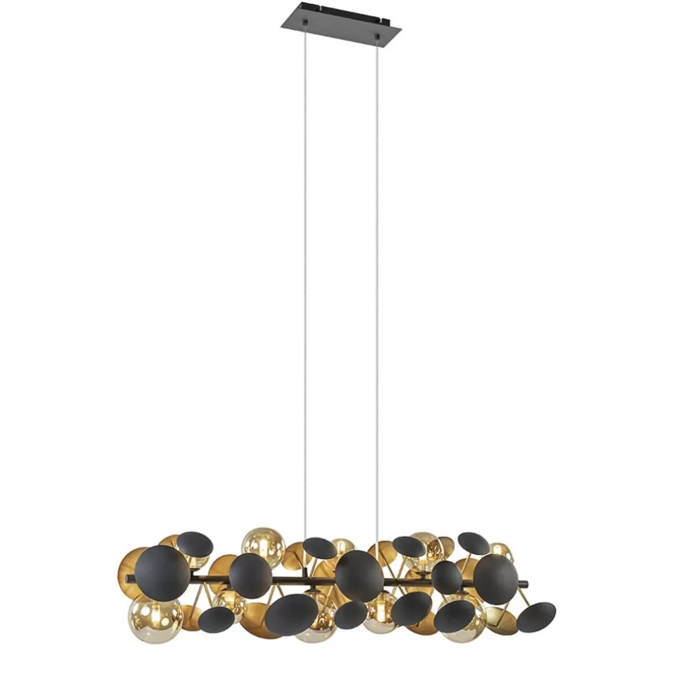 Fashion Straluma Langwerpige hanglamp grijs/goud + amber glas