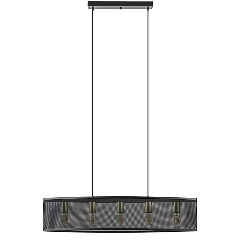 New Straluma Langwerpige hanglamp mat zwart metaal met goud