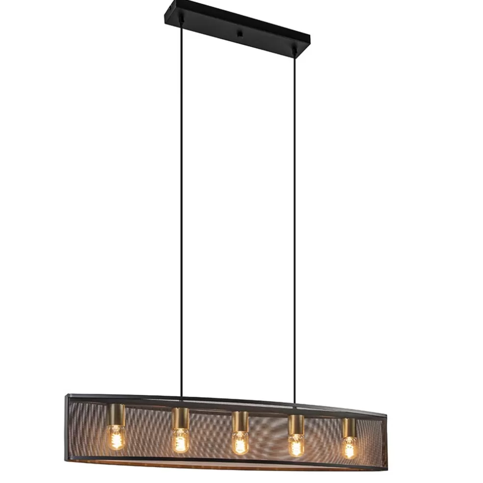 New Straluma Langwerpige hanglamp mat zwart metaal met goud