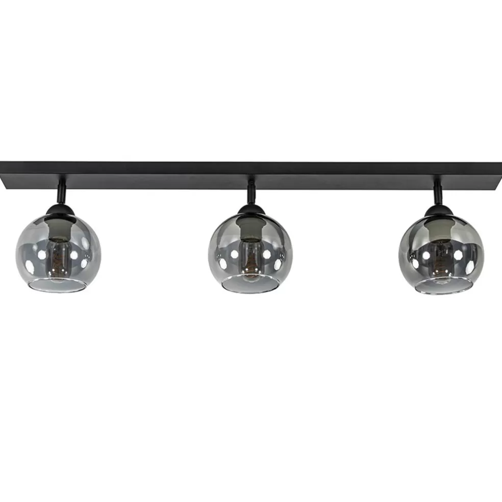 Best Sale Straluma Langwerpige plafondlamp mat zwart met smoke glazen bollen