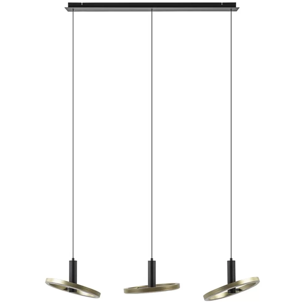 Discount Straluma LED eettafelhanglamp 3-lichts balk zwart/goud dimbaar