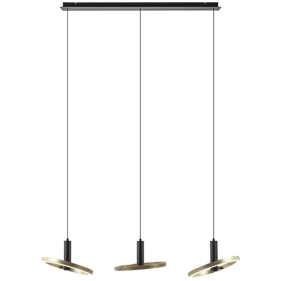 Discount Straluma LED eettafelhanglamp 3-lichts balk zwart/goud dimbaar