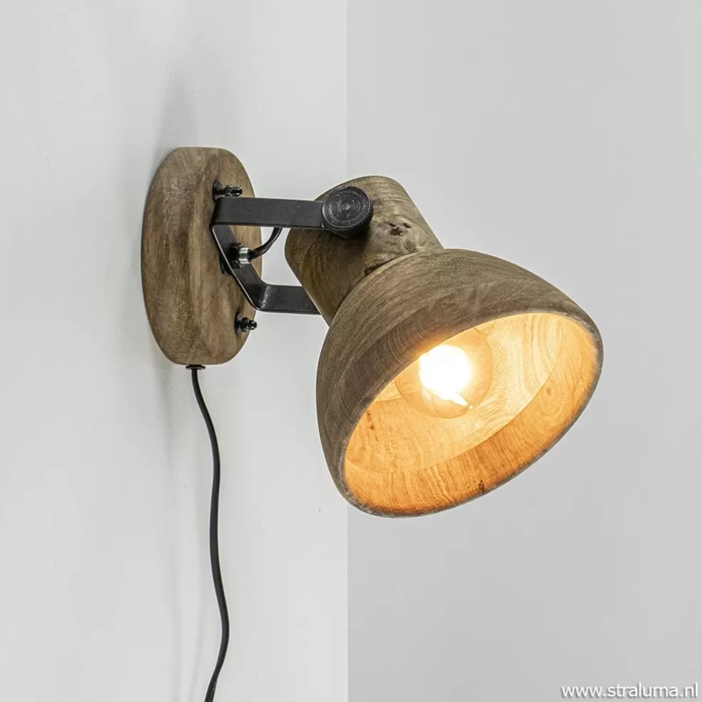 Clearance Straluma Light & Living wandlamp Ilanio hout met metaal