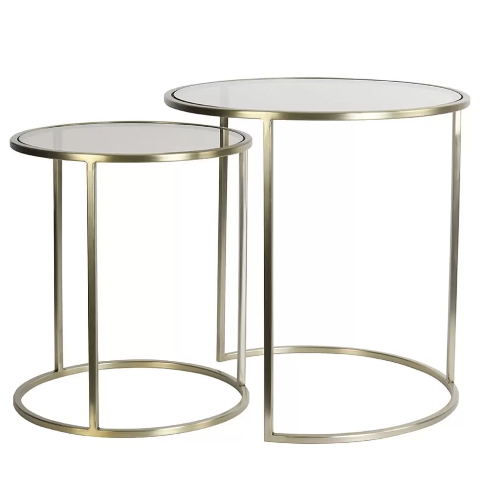 Best Sale Straluma Light and Living bijzettafel Duarte set van 2 goud met bruin glas