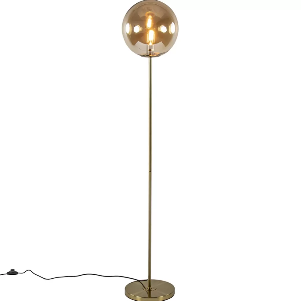 Best Sale Straluma Light and Living vloerlamp Medina goud met amber glas