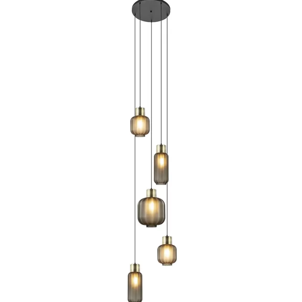 Best Straluma Luxe 5-lichts videlamp zwart/brass met mat zwart glas