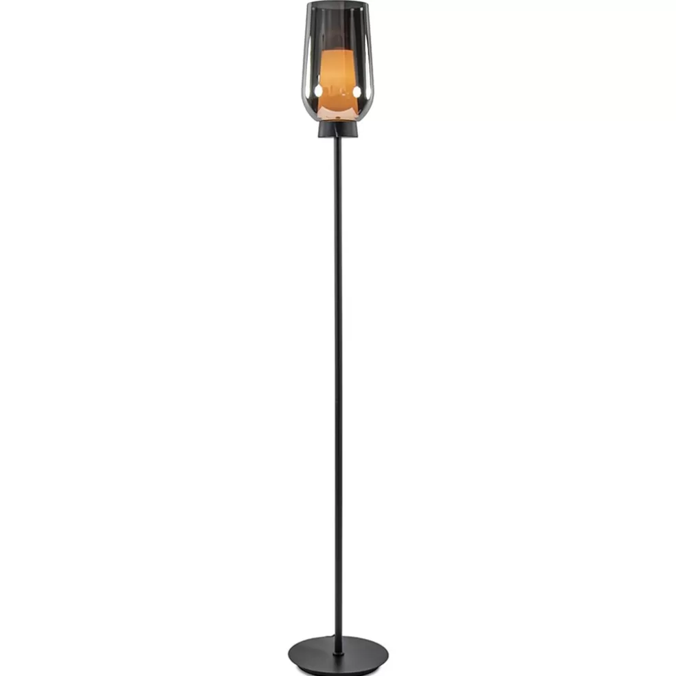 Outlet Straluma Luxe vloerlamp zwart marmer met smoke glazen kap