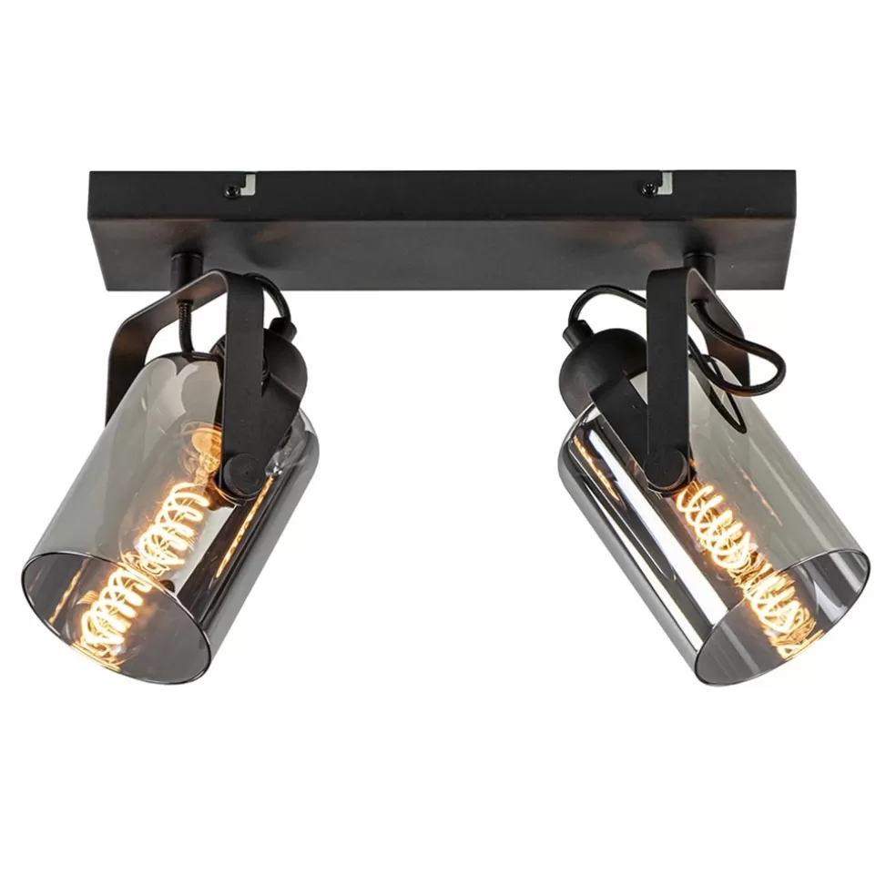 New Straluma Mat zwarte 2-lichts plafondlamp met smoke glas