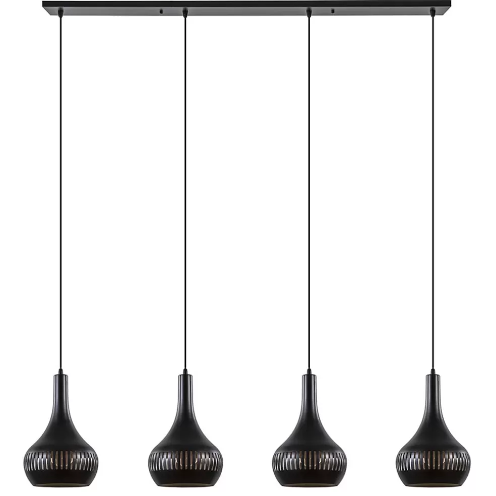 Discount Straluma Mat zwarte eettafelhanglamp zwart met goud 4-lichts