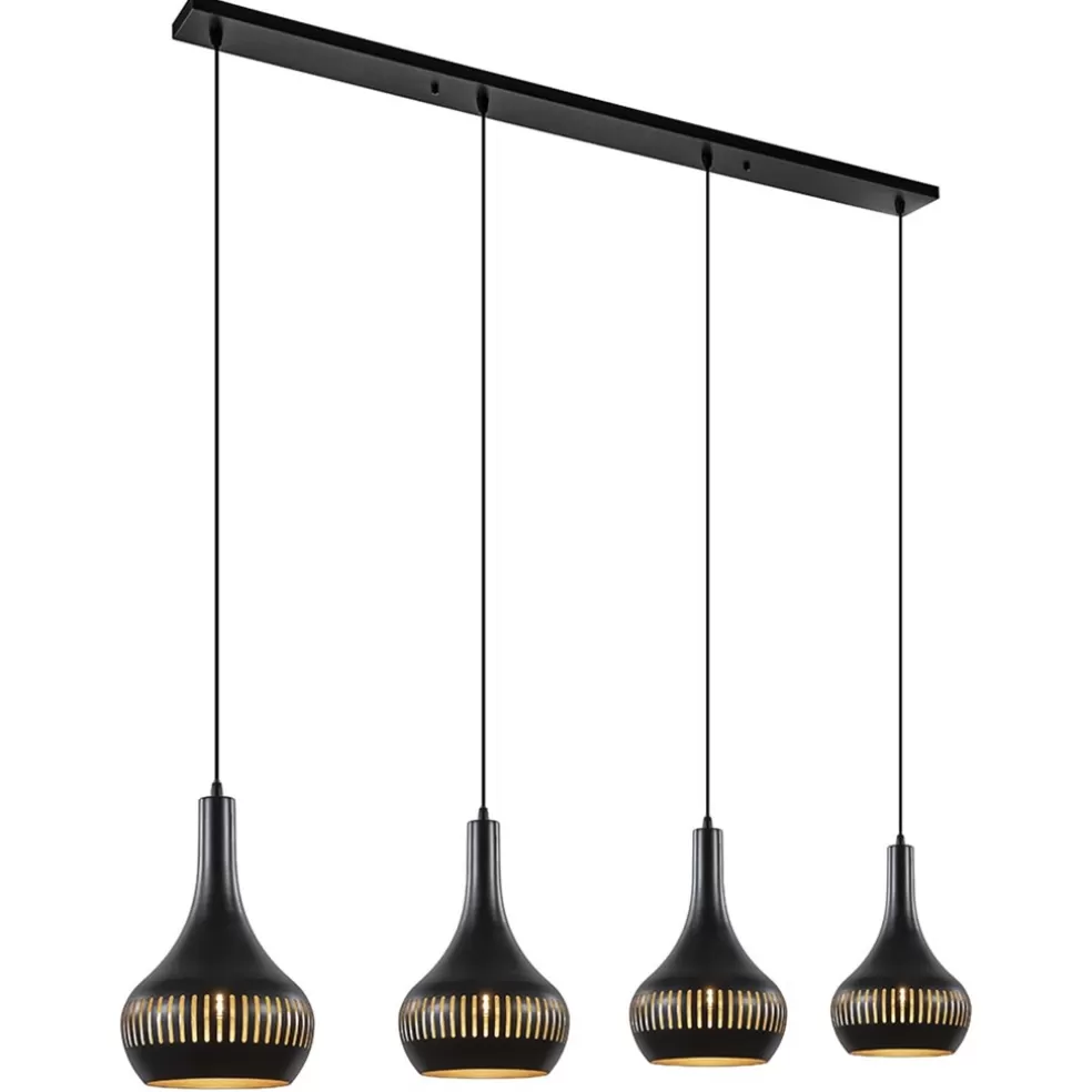 Discount Straluma Mat zwarte eettafelhanglamp zwart met goud 4-lichts