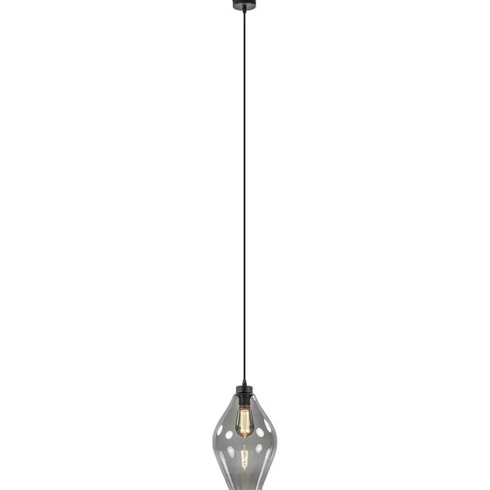 Fashion Straluma Mat zwarte hanglamp met smoke glas ruit