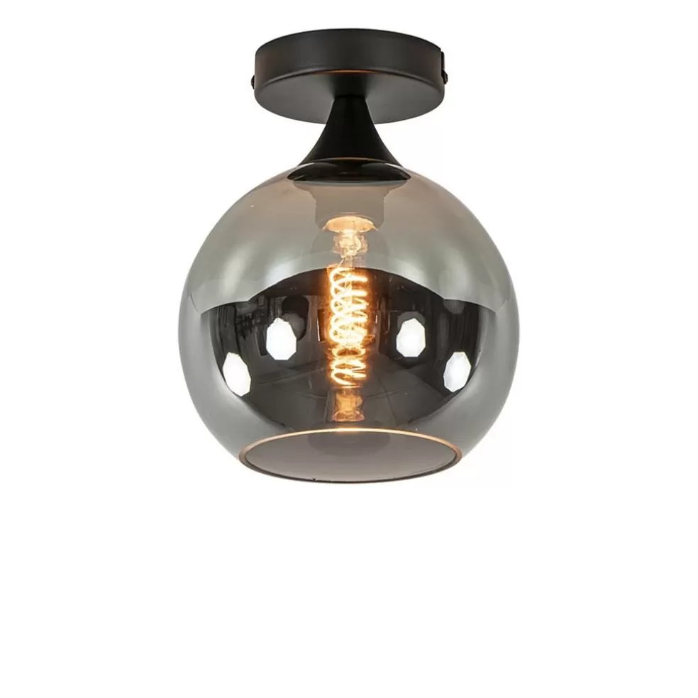 Store Straluma Mat zwarte plafondlamp met smoke glazen bol klein