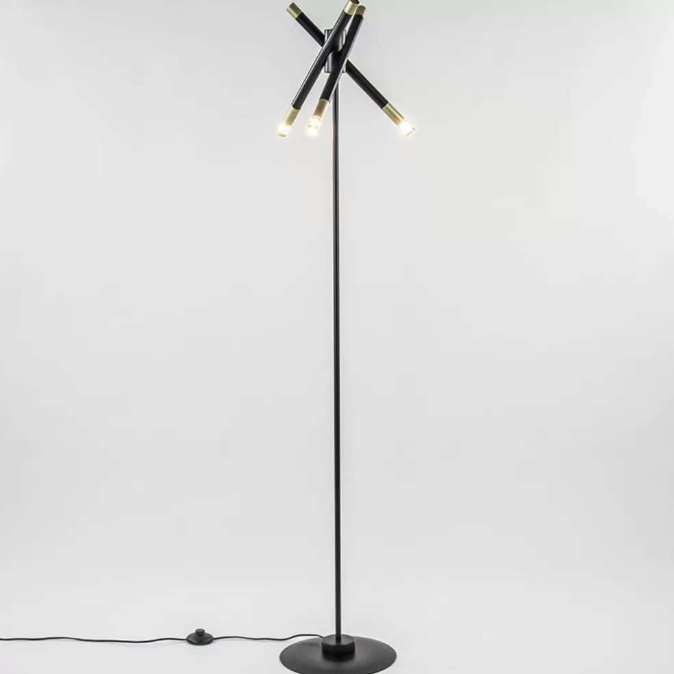 Hot Straluma Mat zwarte vloerlamp G9 met gouden accenten