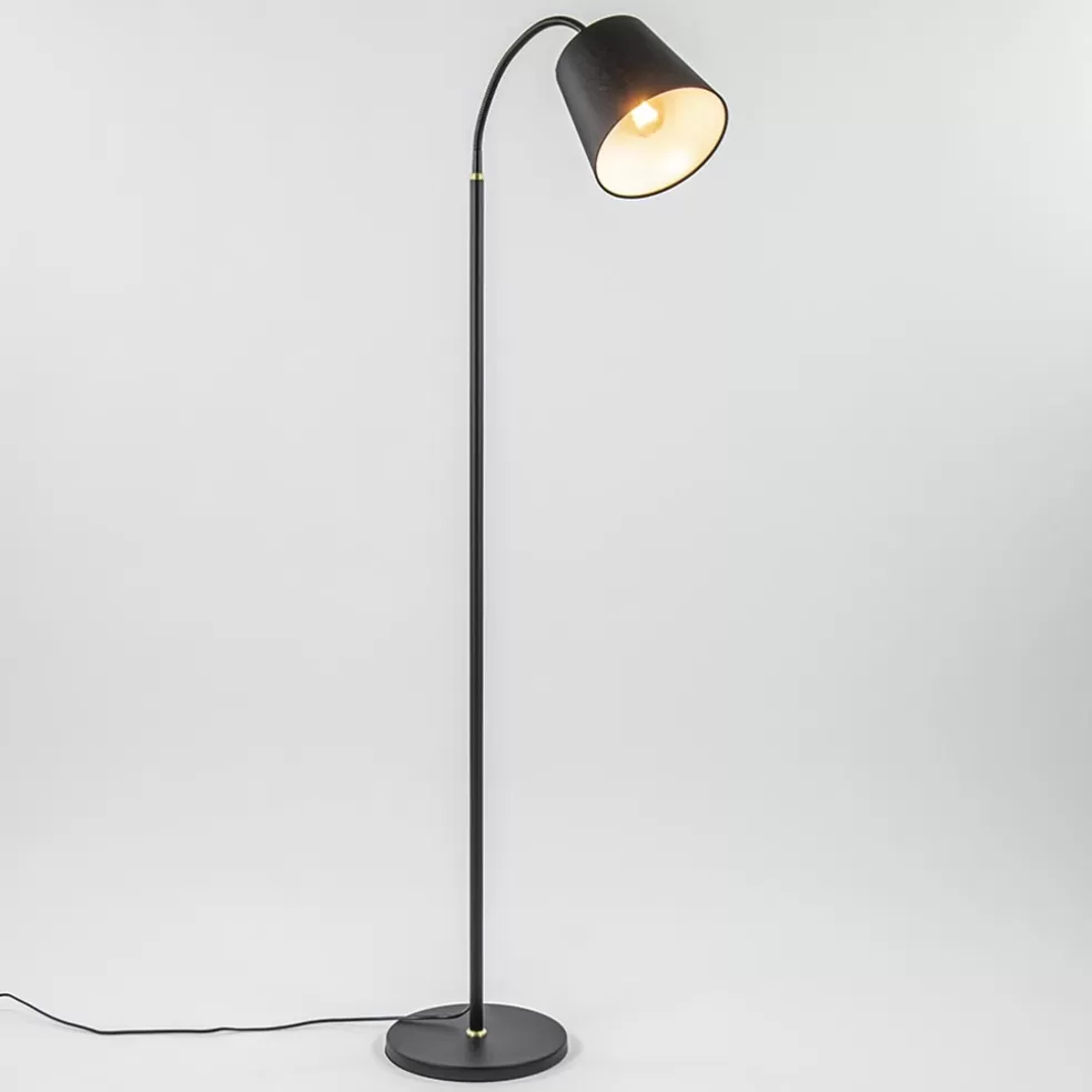 New Straluma Mat zwarte vloerlamp met goud en kunststof kap