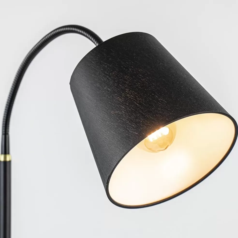 New Straluma Mat zwarte vloerlamp met goud en kunststof kap