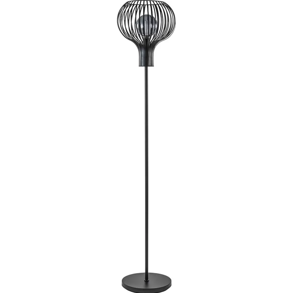 New Straluma Modern landelijke vloerlamp mat zwart met draadkap