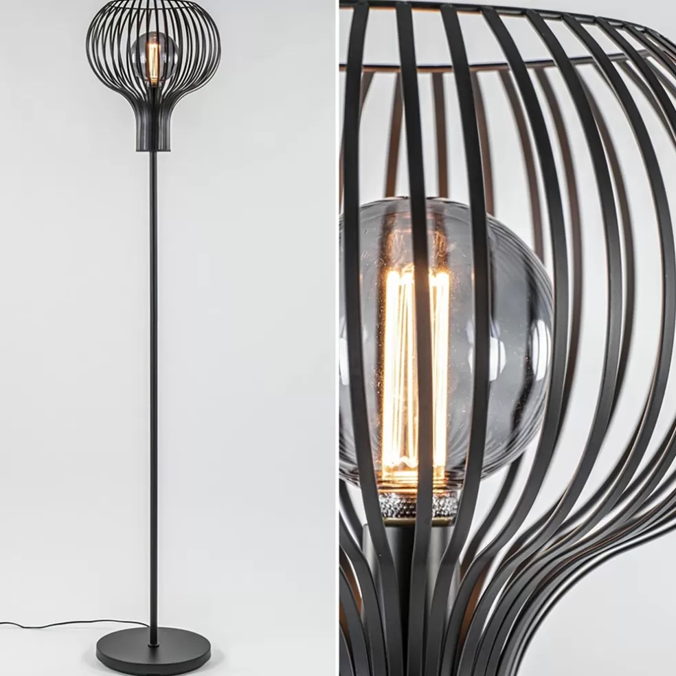 New Straluma Modern landelijke vloerlamp mat zwart met draadkap