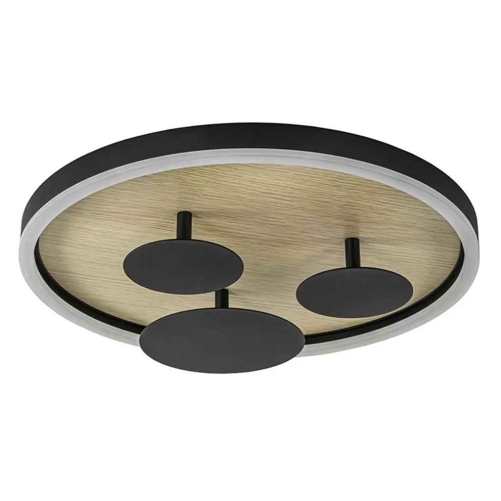 New Straluma Moderne LED plafondlamp zwart met houtlook 40 cm dimbaar