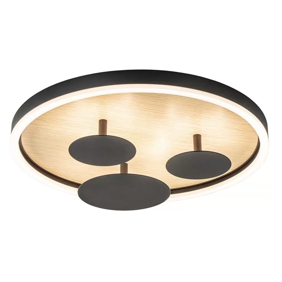 New Straluma Moderne LED plafondlamp zwart met houtlook 40 cm dimbaar