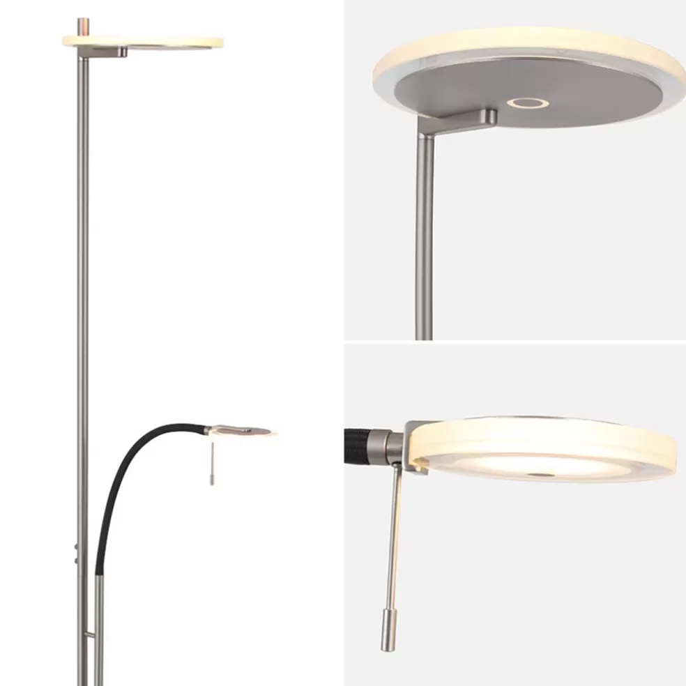 Store Straluma Moderne LED uplighter staal met helder glas en leesarm