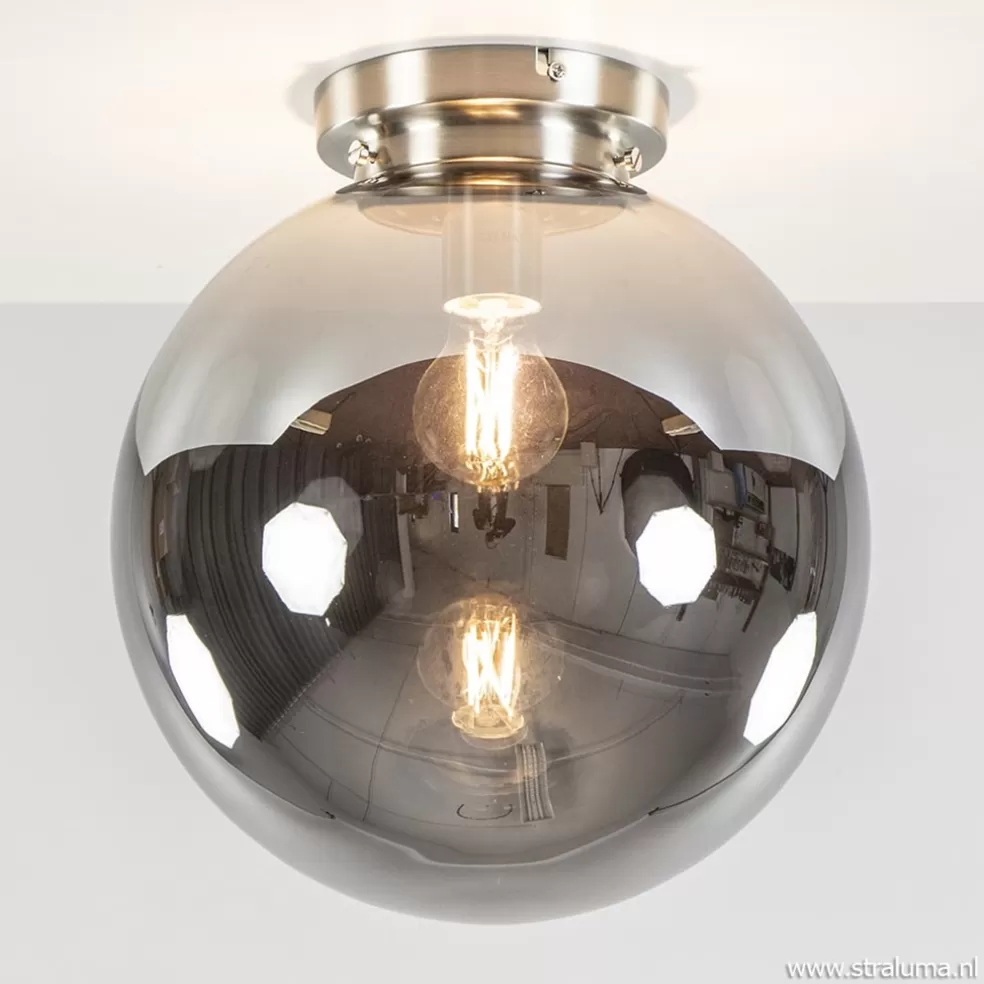 Online Straluma Moderne plafondlamp nikkel met smokey glas