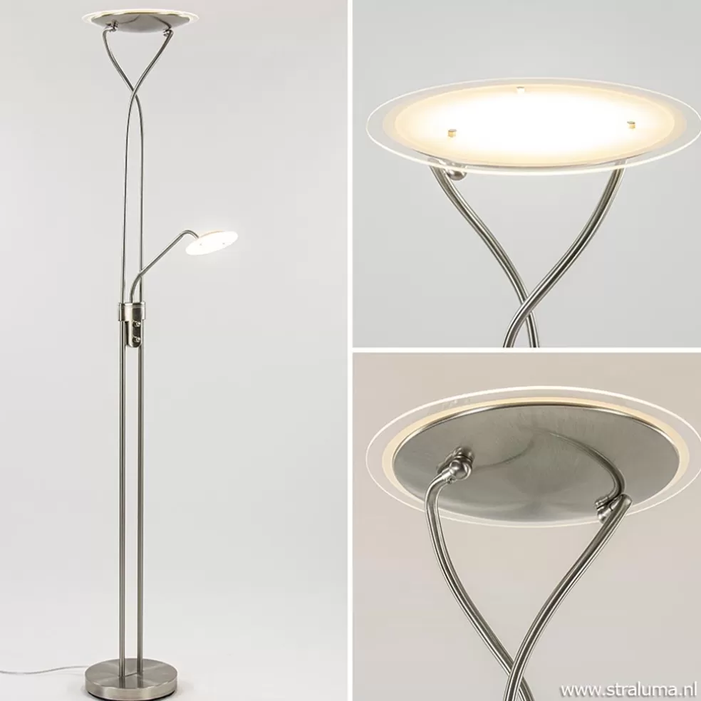 Best Sale Straluma Nikkel vloerlamp met LED uplighter en leeslamp