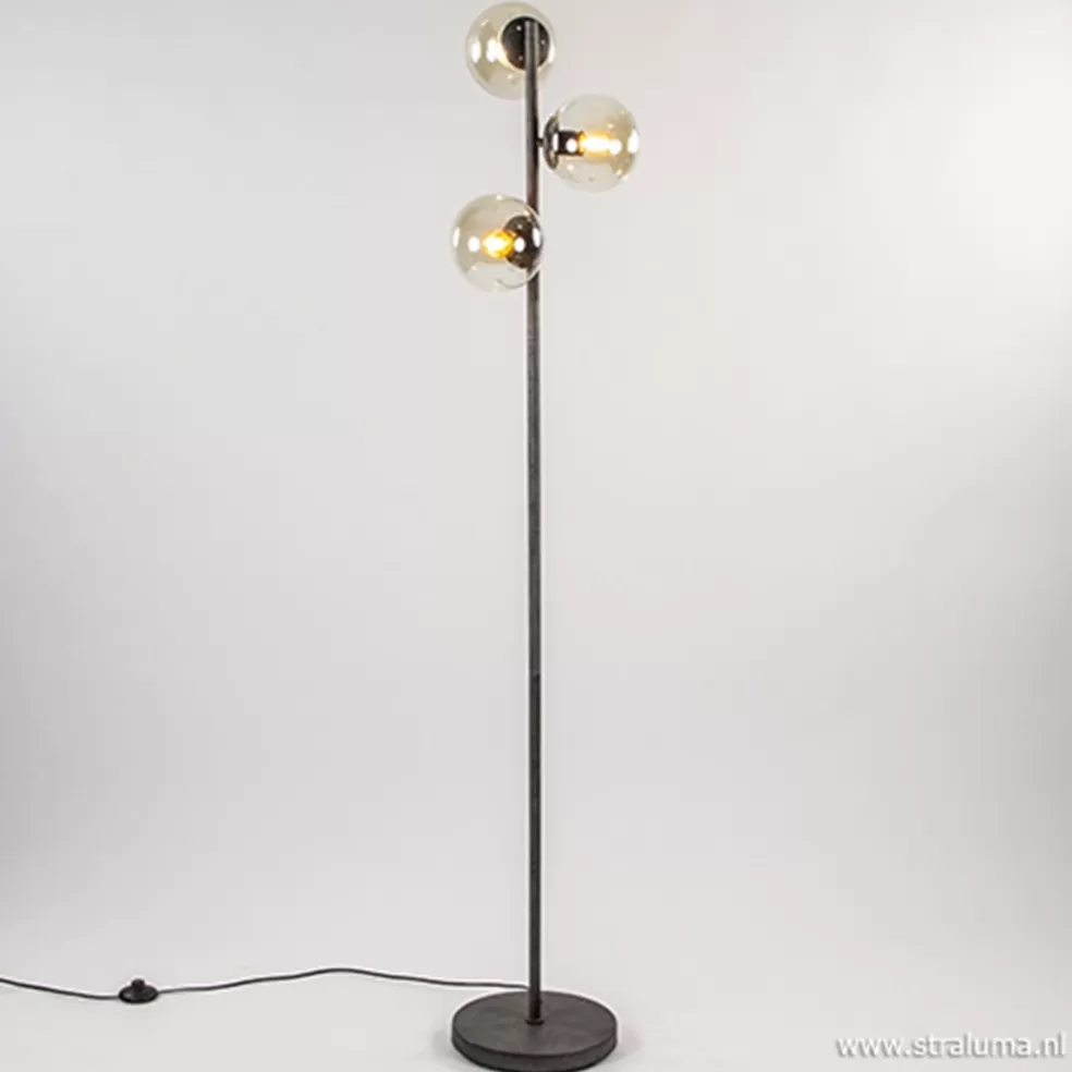 Fashion Straluma Oud zilveren vloerlamp met amber glas