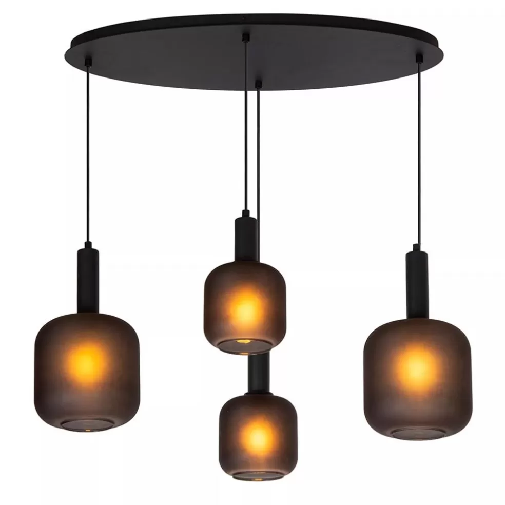 Shop Straluma Ovale 4-lichts hanglamp zwart met mat zwart glas