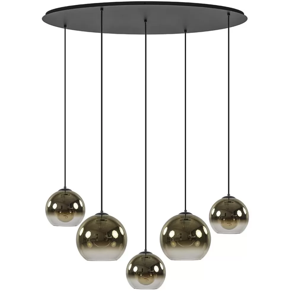 Outlet Straluma Ovale 5-lichts hanglamp met glazen bollen gold gradient