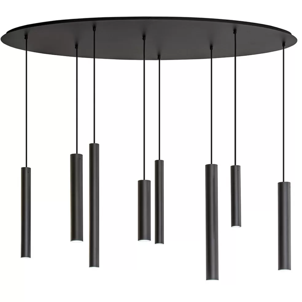 Outlet Straluma Ovale 8-lichts hanglamp tubes zwart metaal