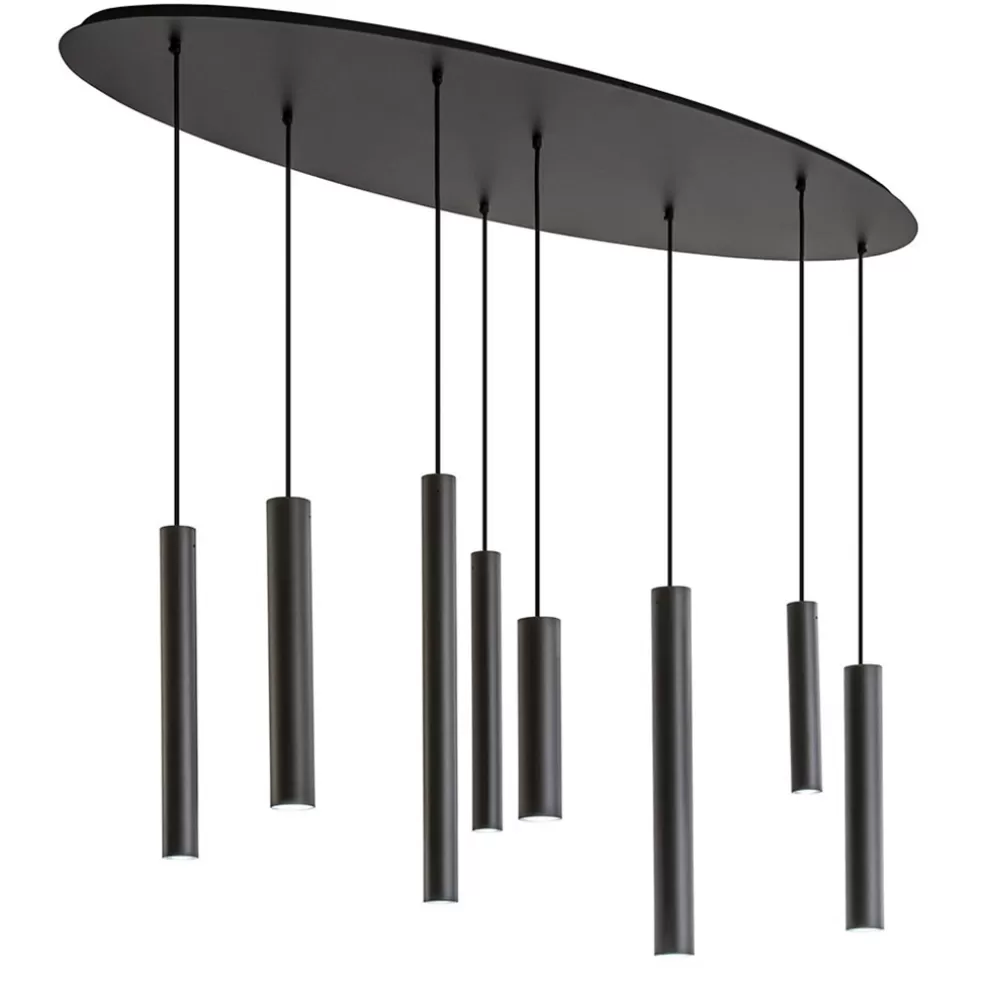 Outlet Straluma Ovale 8-lichts hanglamp tubes zwart metaal