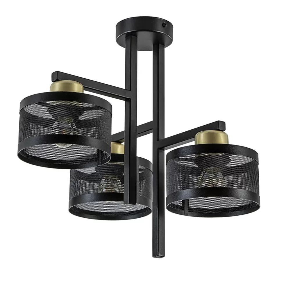 Discount Straluma Plafondlamp 3L zwart/goud cilinder geperforeerd