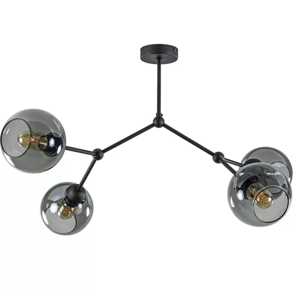 Hot Straluma Plafondlamp 4-armen zwart+smoke bolglas