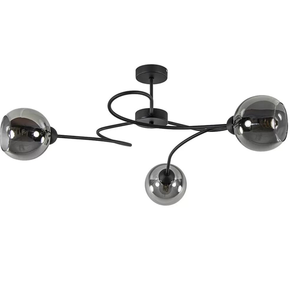 Outlet Straluma Plafondlamp Blom 3L zwart/smoke glas