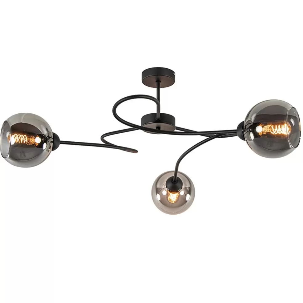 Outlet Straluma Plafondlamp Blom 3L zwart/smoke glas