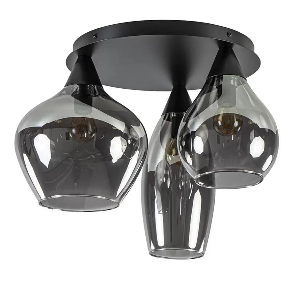 Outlet Straluma Plafondlamp Cambio 3L zwart + smoke glas