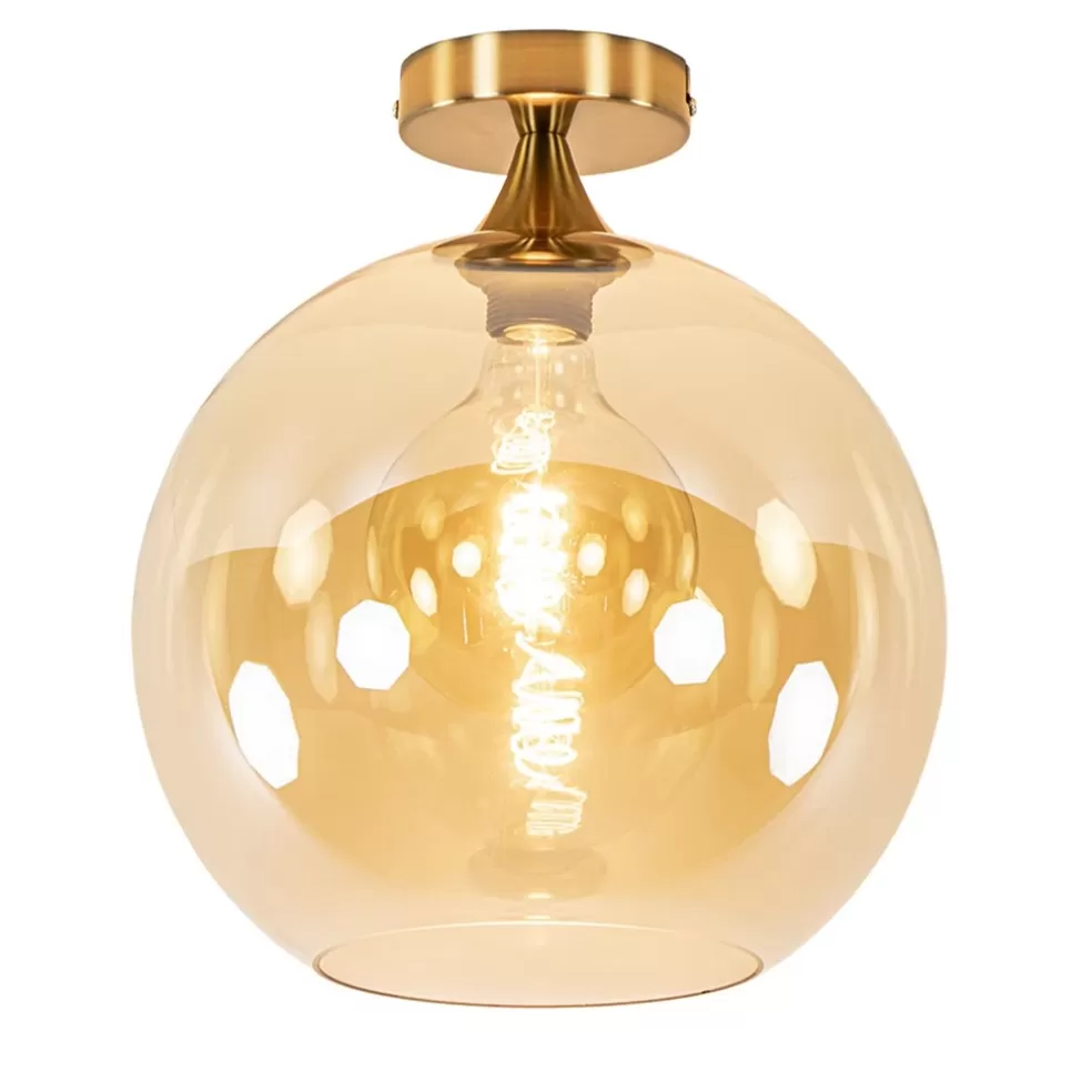 Clearance Straluma Plafondlamp goud met amber glazen bol 30 cm