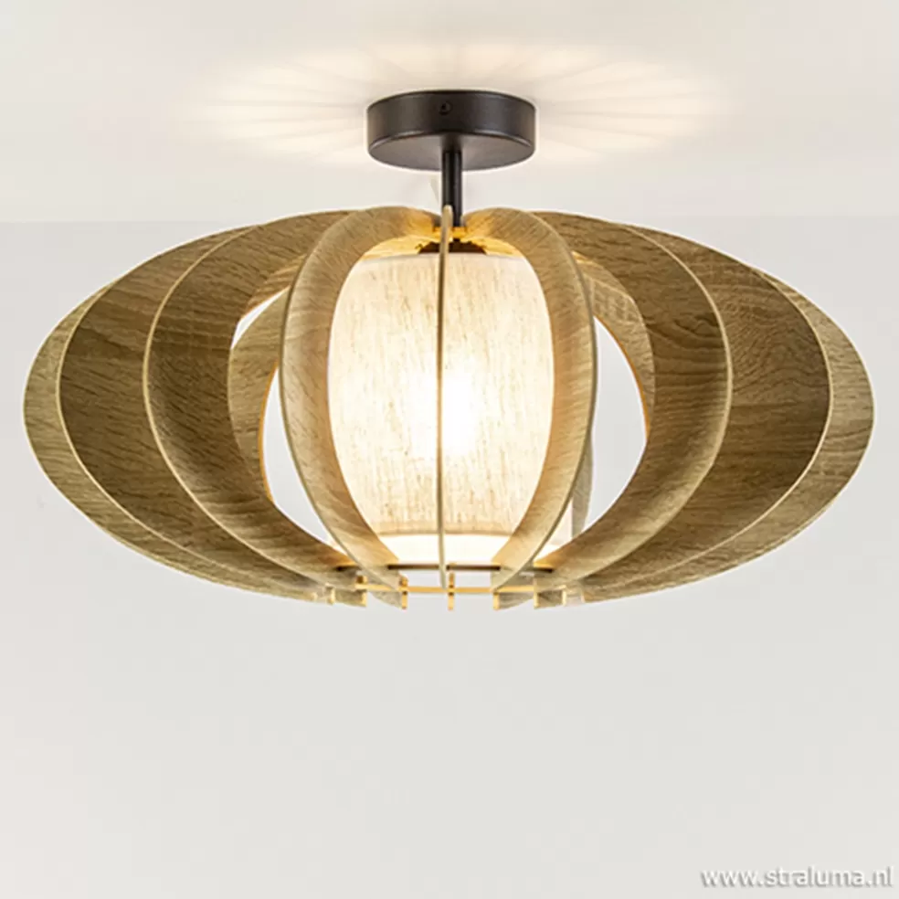 New Straluma Plafondlamp hout met stoffen kap 50cm