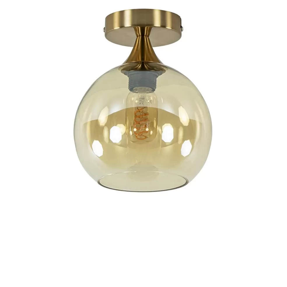 Discount Straluma Plafondlamp toilet goud met amber glas