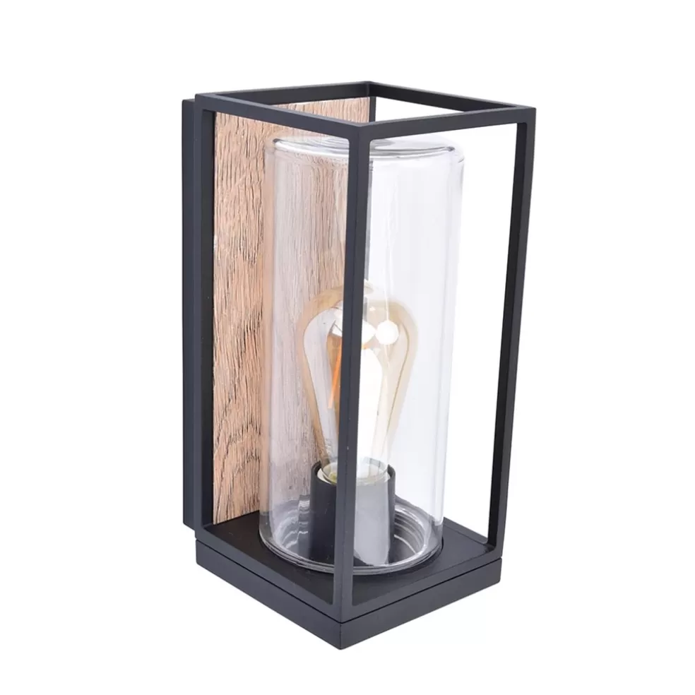 Outlet Straluma Rechthoekige buitenlamp zwart met houtlook en glas