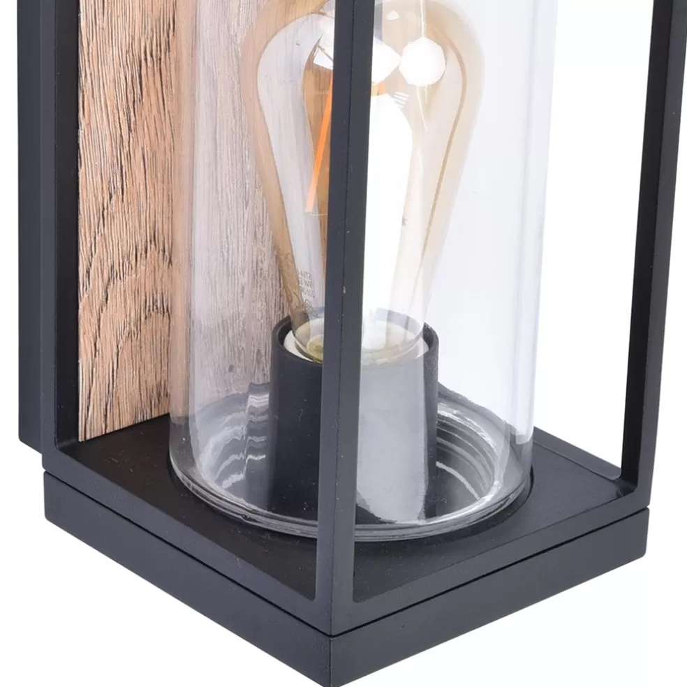 Outlet Straluma Rechthoekige buitenlamp zwart met houtlook en glas