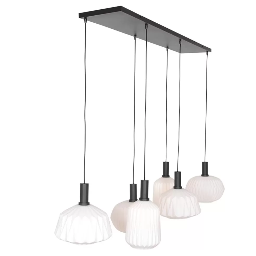 Outlet Straluma Retro 6-lichts hanglamp opaal glas met relief