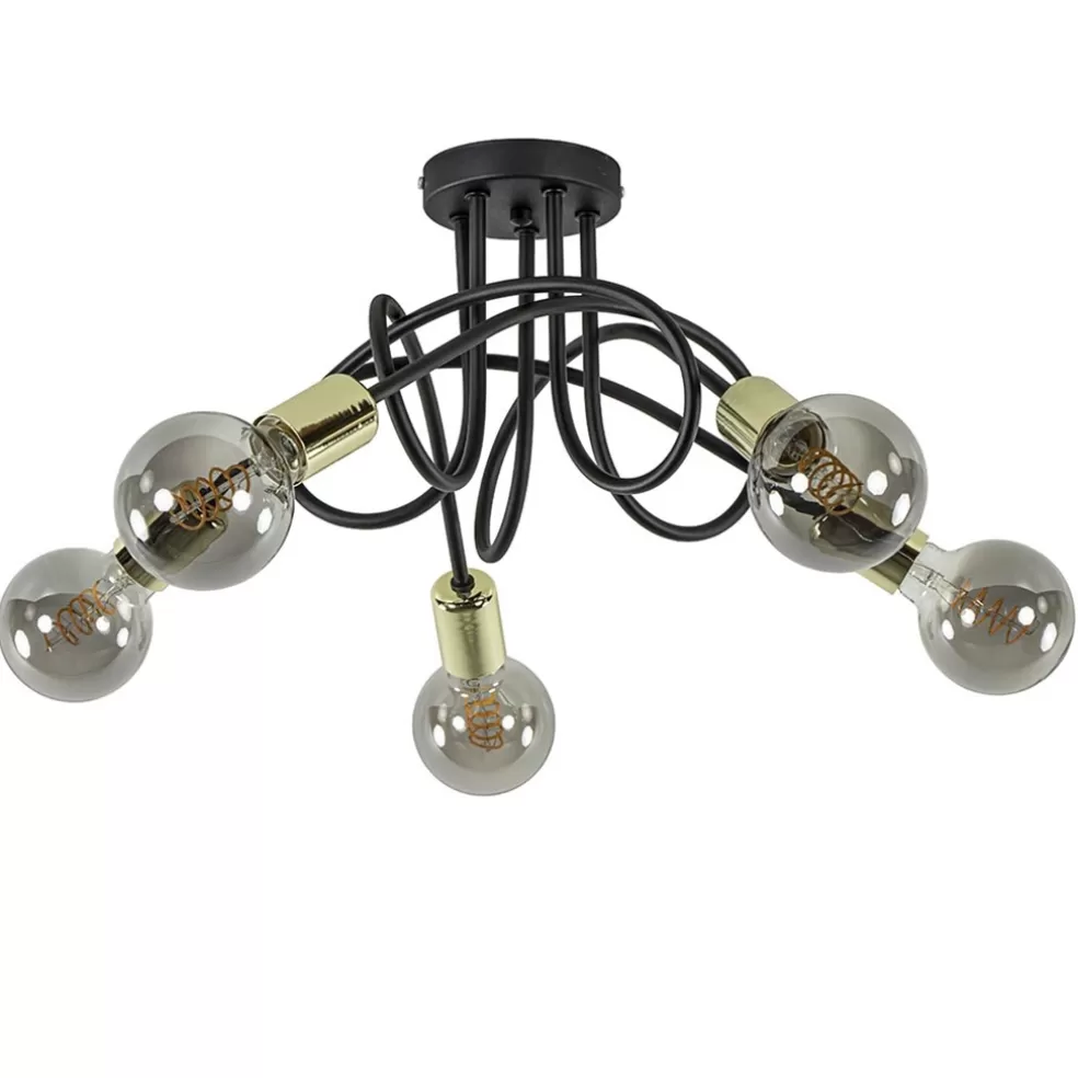 Best Straluma Retro plafondlamp zwart met gouden pendels