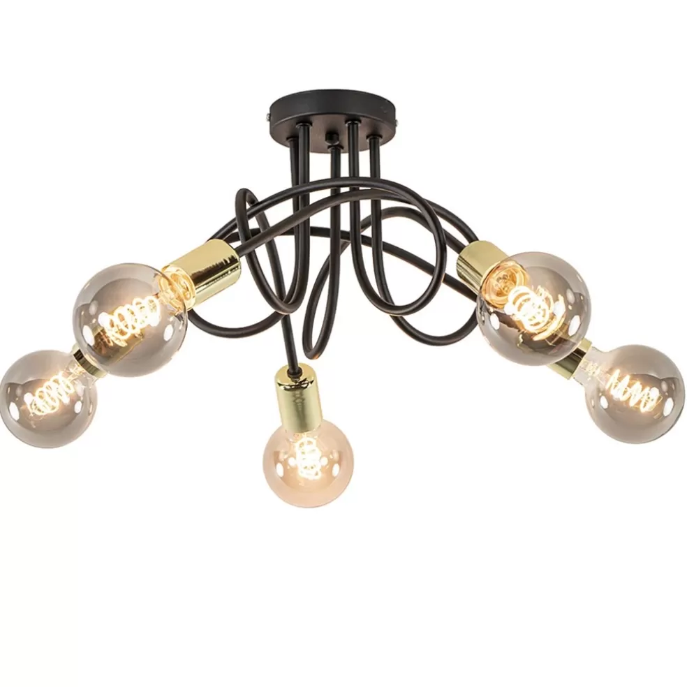 Best Straluma Retro plafondlamp zwart met gouden pendels