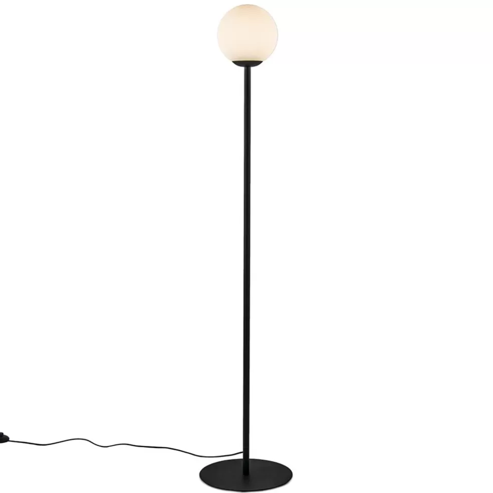 Online Straluma Retro vloerlamp mat zwart met witte glazen bol